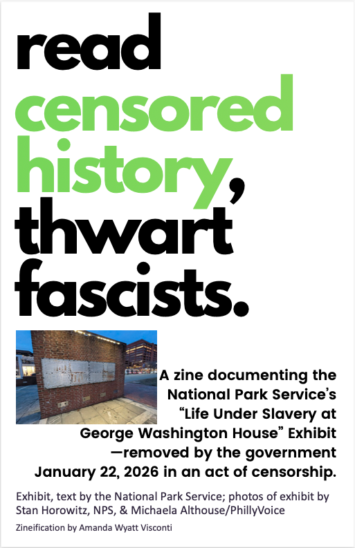 "read censored history, thwart fascists." zine page 1